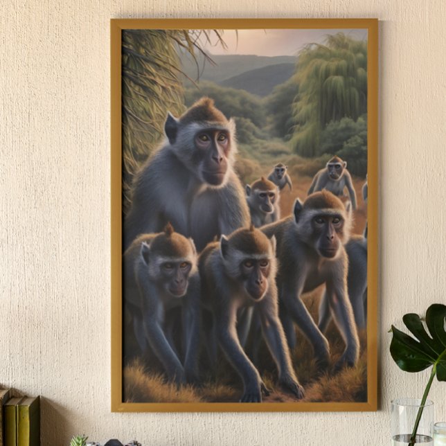 Monkey tar sig övervägande emot Lush Grönt Fält Poster (Skapare uppladdad)
