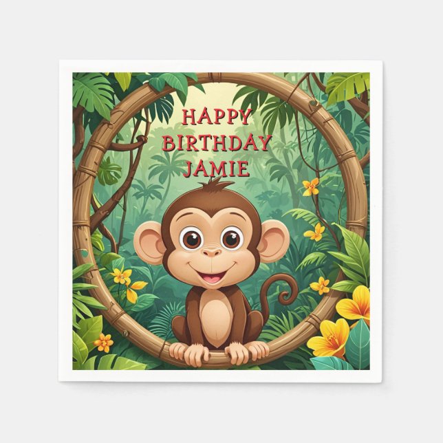 "Monkey Tecknad Party NAPKIN - Anpassningsbar Text Pappersservett (Framsidan)