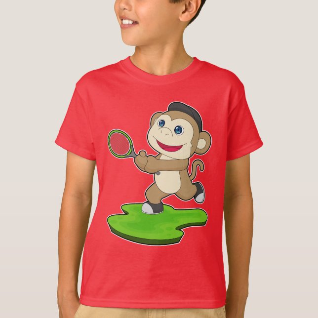 Monkey Tennis Tennistracket T Shirt (Framsida)