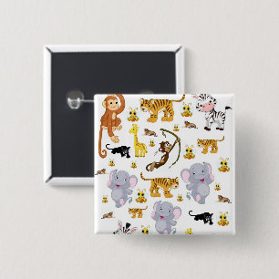 Monkey Tiger Elephant Square Button Knapp