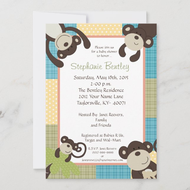 Monkey Time-Mod - inbjudan till babyvisningsprogra (Framsida)