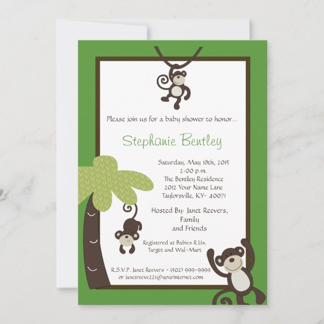 Monkey Time-Mod - inbjudan till babyvisningsprogra (Framsida)