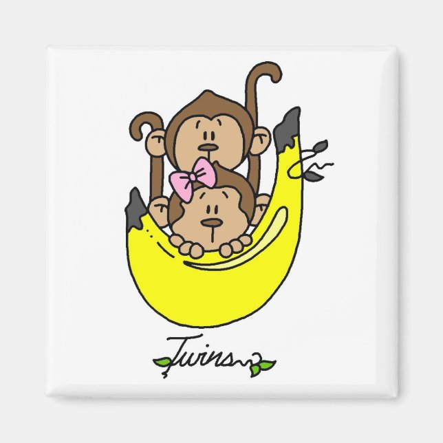 Monkey Twin Boy and Girl Tshirts and Gifts Magnet (Framsidan)