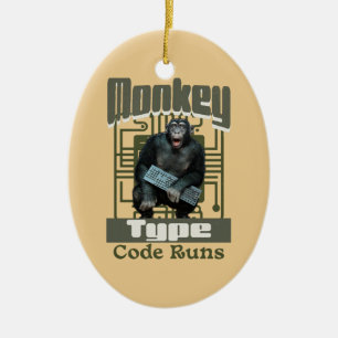 Monkey Type, Code Körs Roligt Fullstack-utvecklare Julgransprydnad Keramik