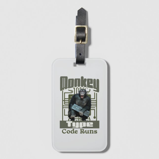 Monkey Type, Code Körs Roligt Fullstackutvecklare  Bagagebricka (Framsida vertikal)