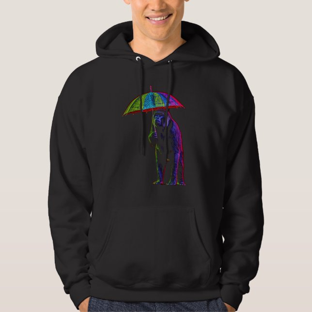 Monkey Umbrella Colourful Creative Zoo Animal Artw Hoodie (Framsida)