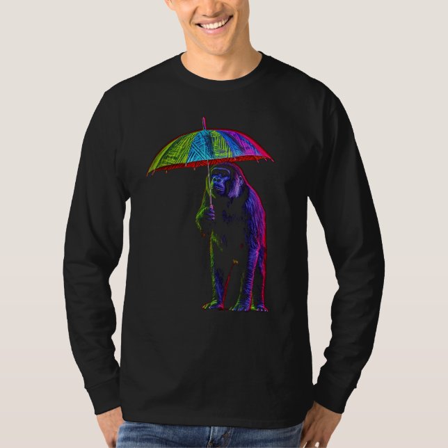 Monkey Umbrella Colourful Creative Zoo Animal Artw T Shirt (Framsida)