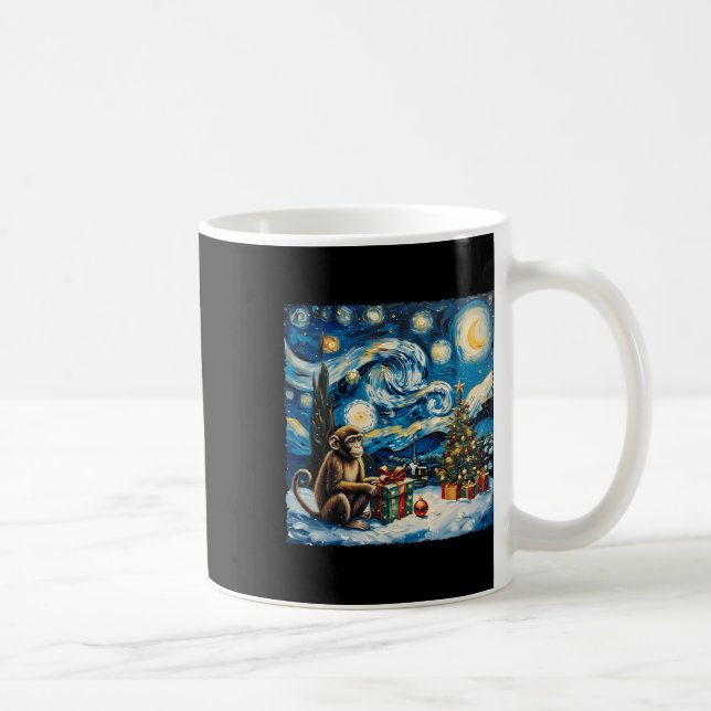 Monkey Van Gogh Stil Starry Nattjul Winte Kaffemugg (Höger)