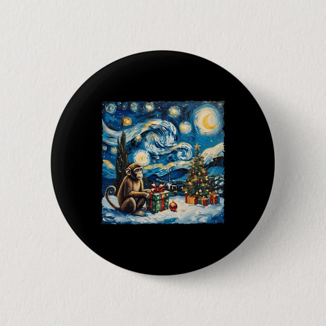 Monkey Van Gogh Stil Starry Nattjul Winte Knapp (Framsida)