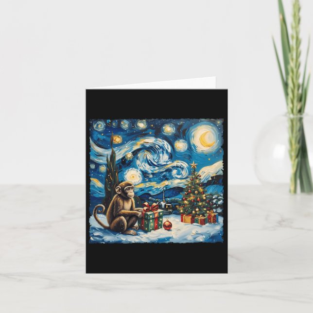 Monkey Van Gogh Stil Starry Nattjul Winte Kort (Framsida)