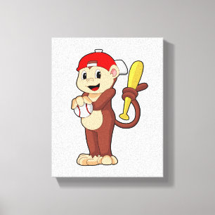 Monkey vid Baseball med Baseball fladdermus Canvastryck
