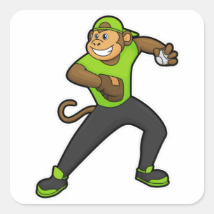 Monkey vid Baseball med Baseball fladdermus Fyrkantigt Klistermärke