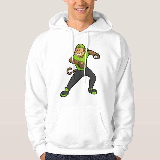 Monkey vid Baseball med Baseball fladdermus Hoodie (Framsida)