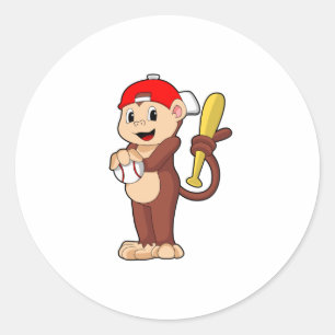 Monkey vid Baseball med Baseball fladdermus Runt Klistermärke