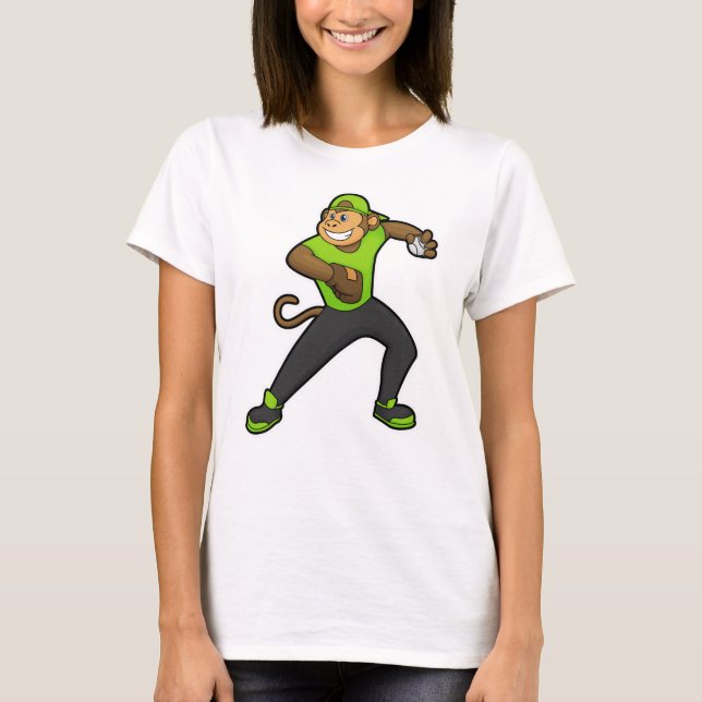 Monkey vid Baseball med Baseball fladdermus T Shirt (Framsida)