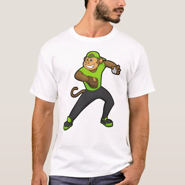 Monkey vid Baseball med Baseball fladdermus T Shirt (Framsida)