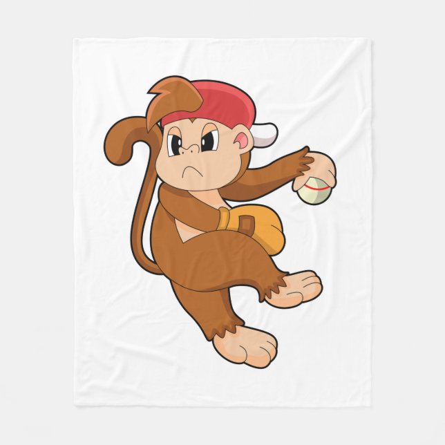 Monkey vid Baseball med baskiska handskar Fleecefilt (Framsidan)