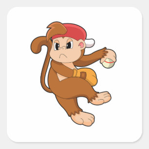 Monkey vid Baseball med baskiska handskar Fyrkantigt Klistermärke