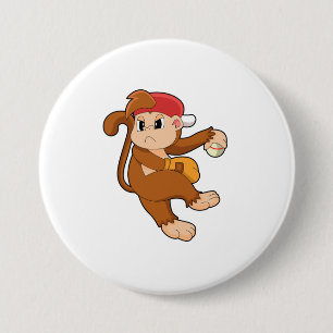 Monkey vid Baseball med baskiska handskar Knapp