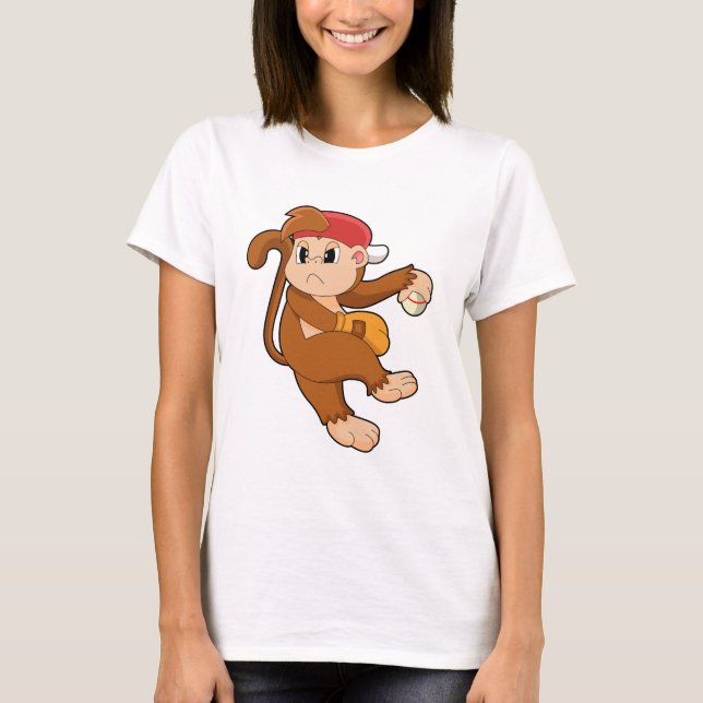 Monkey vid Baseball med baskiska handskar T Shirt (Framsida)