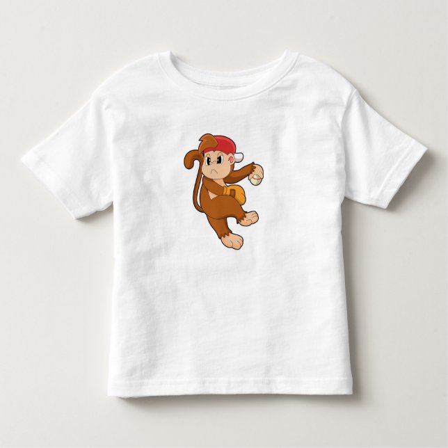 Monkey vid Baseball med baskiska handskar T Shirt (Framsida)