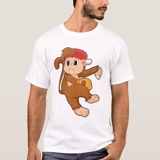 Monkey vid Baseball med baskiska handskar T Shirt (Framsida)
