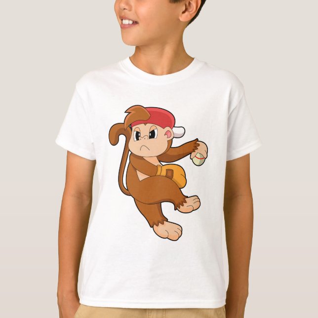Monkey vid Baseball med baskiska handskar T Shirt (Framsida)