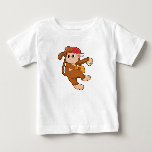 Monkey vid Baseball med baskiska handskar T Shirt (Framsida)