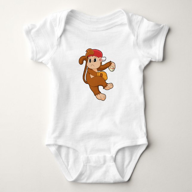 Monkey vid Baseball med baskiska handskar T Shirt (Framsida)