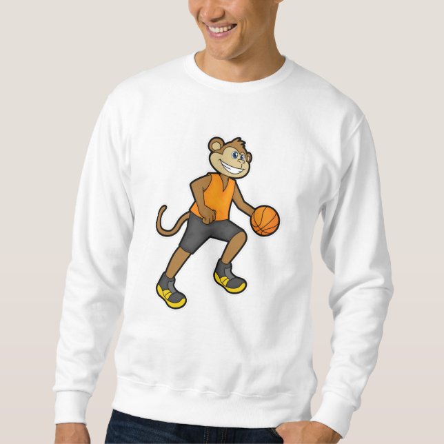Monkey vid Basketball Sports Lång Ärmad Tröja (Framsida)