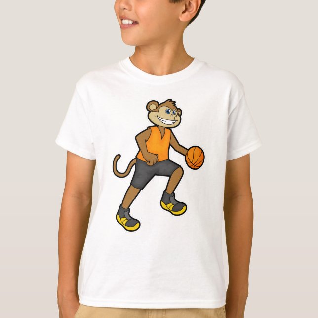 Monkey vid Basketball Sports T Shirt (Framsida)