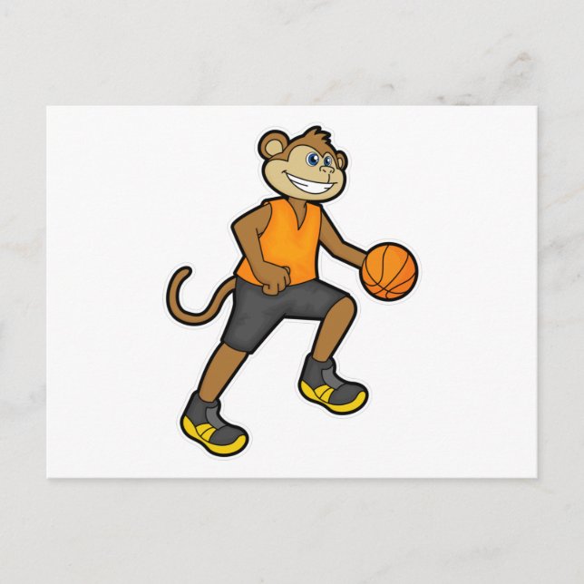 Monkey vid Basketball Sports Vykort (Framsida)