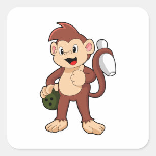 Monkey vid Bowling med Bowling ball Fyrkantigt Klistermärke