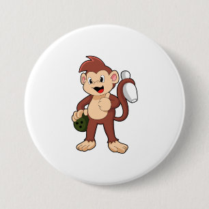 Monkey vid Bowling med Bowling ball Knapp