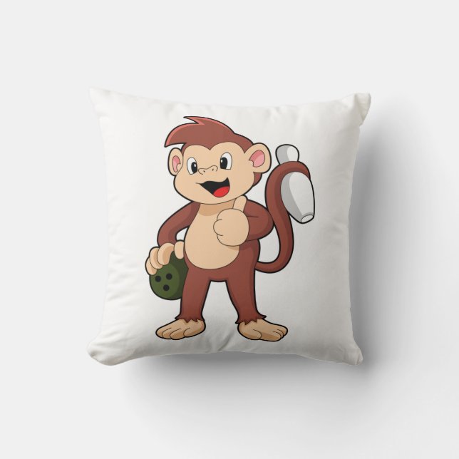 Monkey vid Bowling med Bowling ball Kudde (Framsida)
