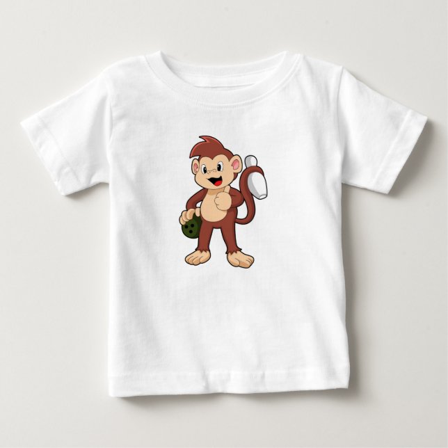 Monkey vid Bowling med Bowling ball T Shirt (Framsida)