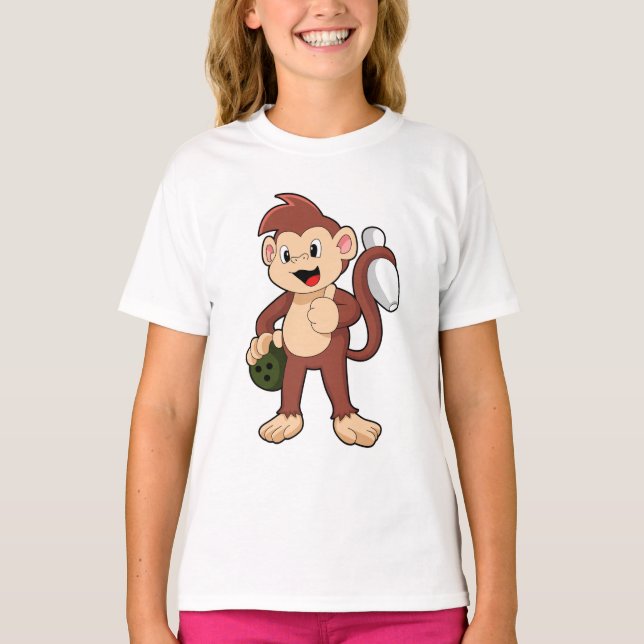 Monkey vid Bowling med Bowling ball T Shirt (Framsida)