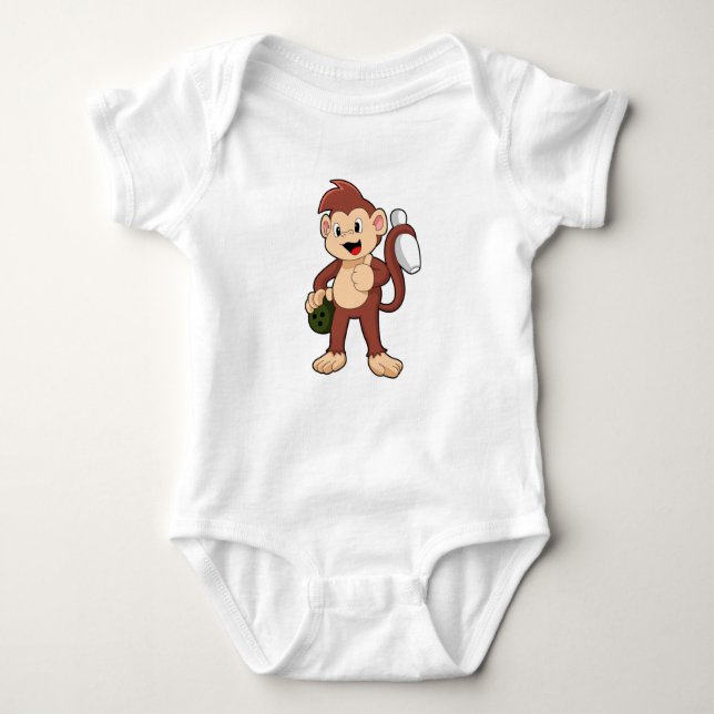 Monkey vid Bowling med Bowling ball T Shirt (Framsida)