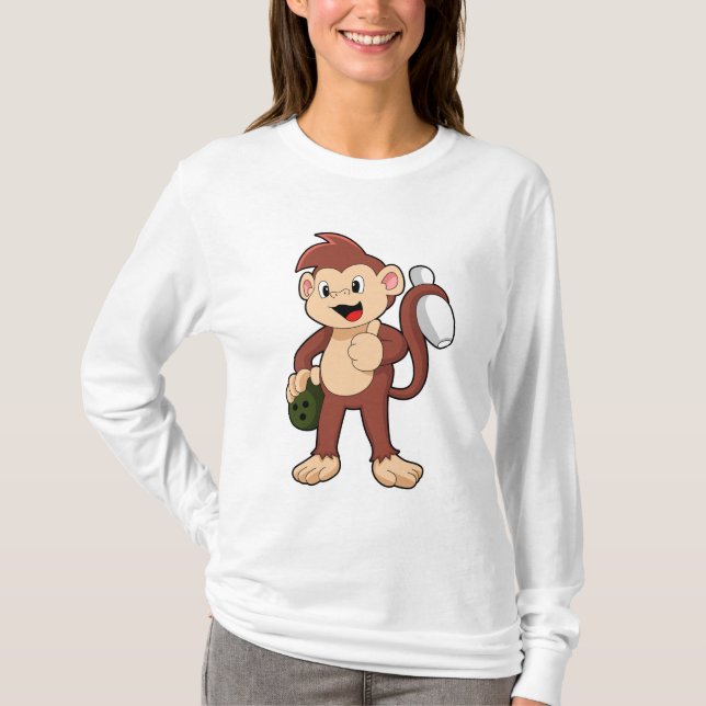 Monkey vid Bowling med Bowling ball T Shirt (Framsida)