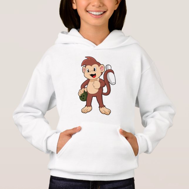 Monkey vid Bowling med Bowling ball T Shirt (Framsida)