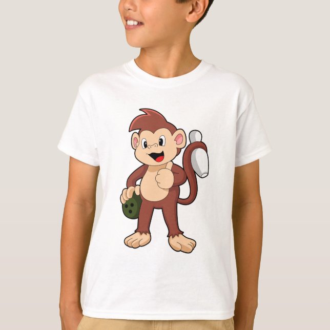 Monkey vid Bowling med Bowling ball T Shirt (Framsida)