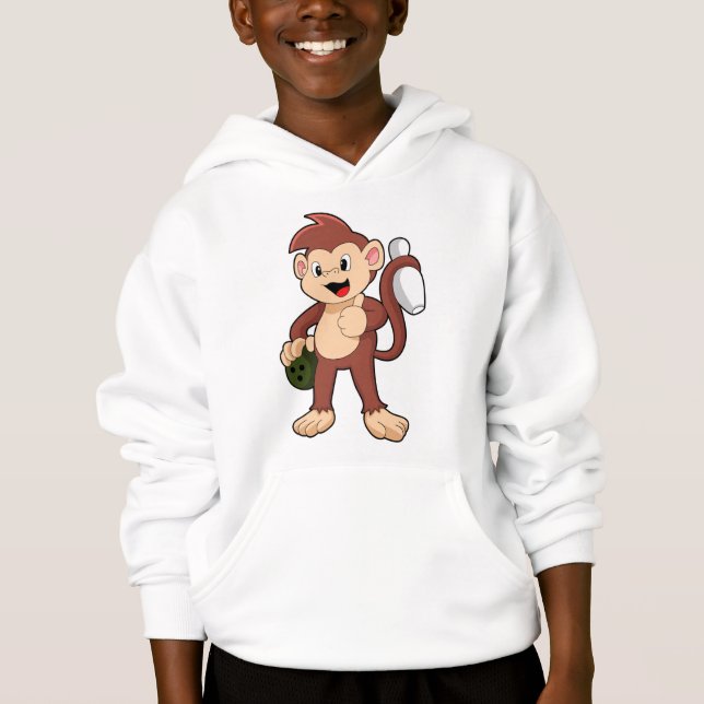 Monkey vid Bowling med Bowling ball T Shirt (Framsida)