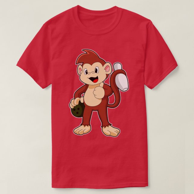 Monkey vid Bowling med Bowling ball T Shirt (Design framsida)