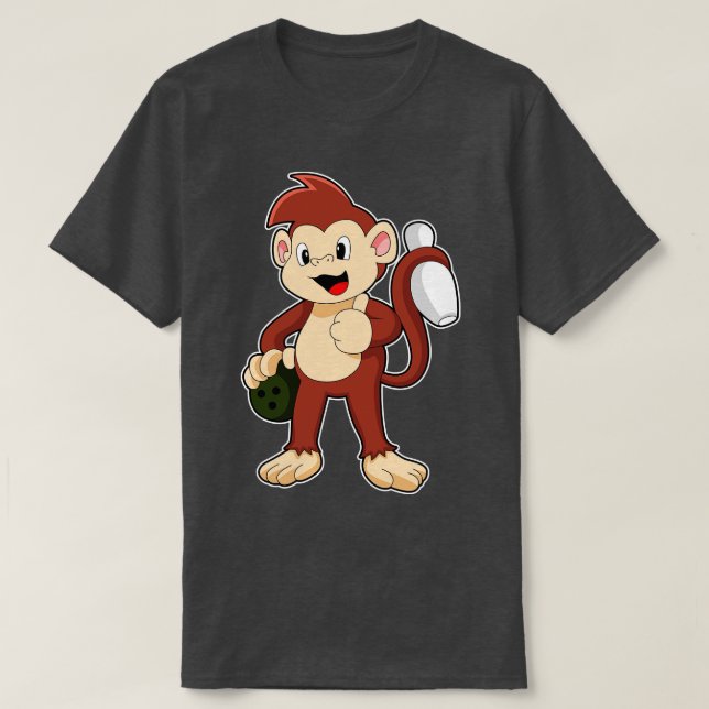 Monkey vid Bowling med Bowling ball T Shirt (Design framsida)
