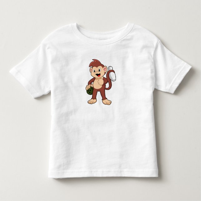 Monkey vid Bowling med Bowling ball T Shirt (Framsida)