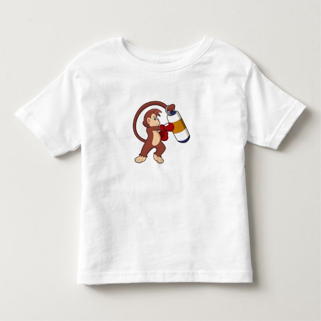 Monkey vid Boxing med Slående påse T Shirt (Framsida)