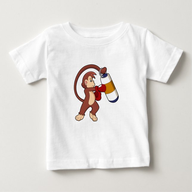 Monkey vid Boxing med Slående påse T Shirt (Framsida)