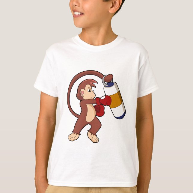 Monkey vid Boxing med Slående påse T Shirt (Framsida)