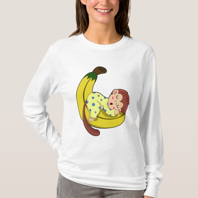 Monkey vid Sleeping i Pajamas T Shirt (Framsida)