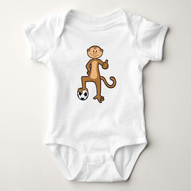 Monkey vid sport med fotbollsboll t shirt (Framsida)
